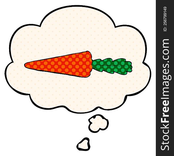 cartoon carrot with thought bubble in comic book style