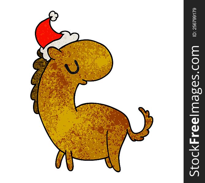 Christmas Textured Cartoon Of Kawaii Horse