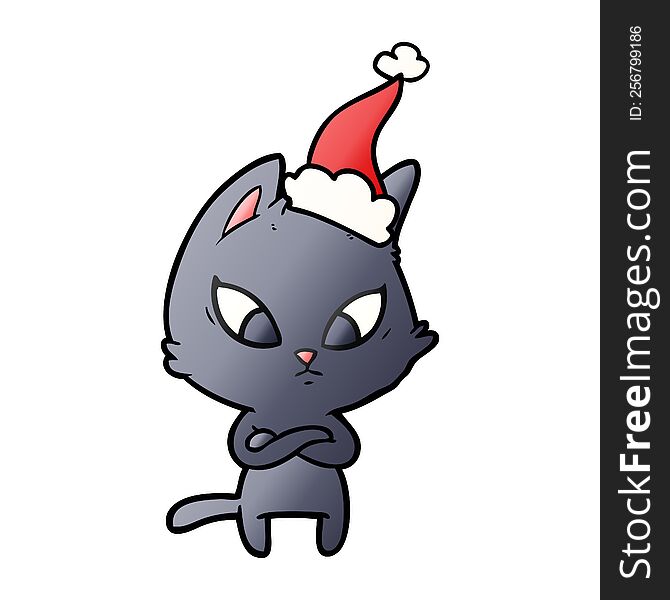 Confused Gradient Cartoon Of A Cat Wearing Santa Hat