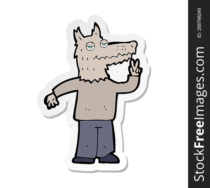 Sticker Of A Cartoon Happy Wolf Man