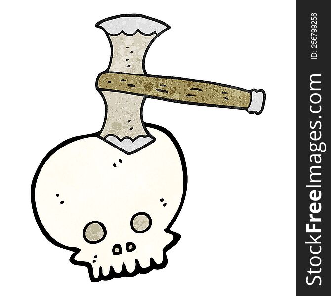 freehand textured cartoon axe in skull