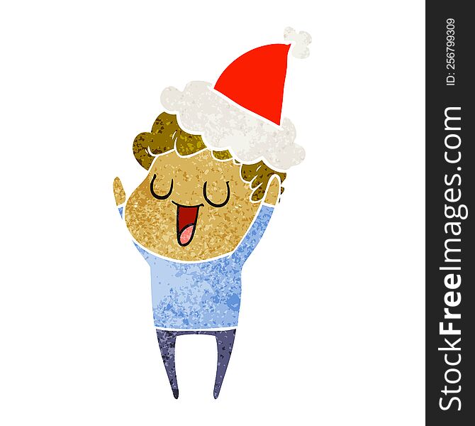 Laughing Retro Cartoon Of A Man Wearing Santa Hat
