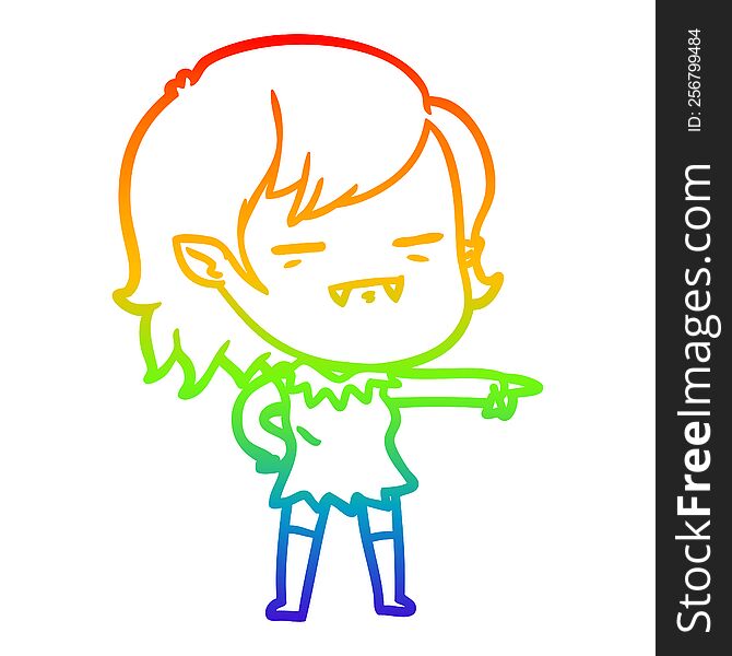 Rainbow Gradient Line Drawing Cartoon Undead Vampire Girl Pointing