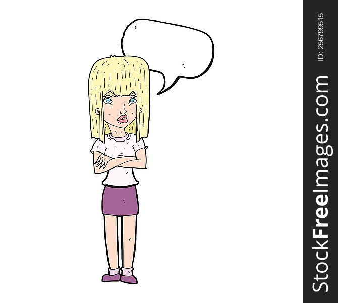 Cartoon Woman Standing With Speech Bubble