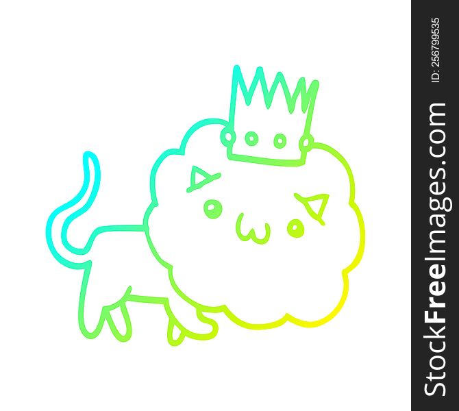 cold gradient line drawing of a cartoon lion with crown