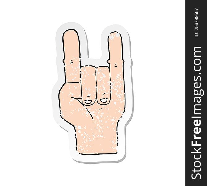 retro distressed sticker of a cartoon devil horns hand symbol