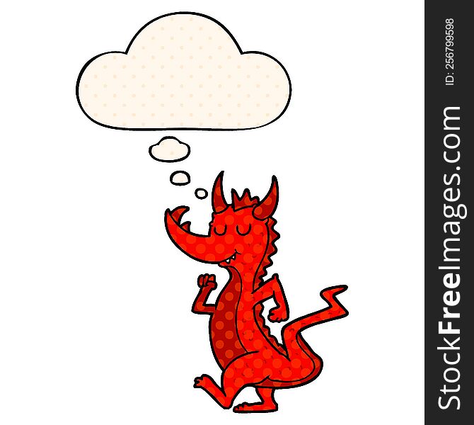 cartoon cute dragon with thought bubble in comic book style