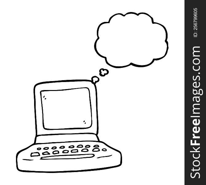 freehand drawn thought bubble cartoon old computer