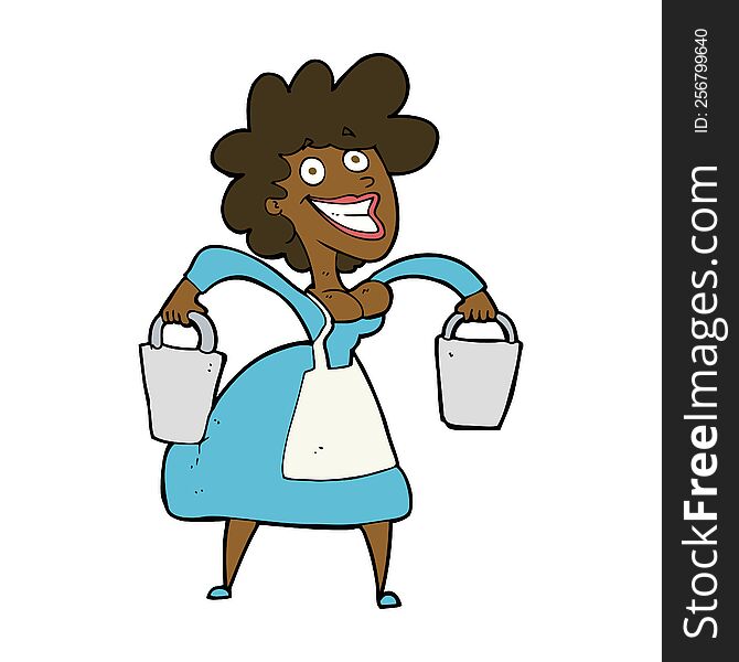 cartoon milkmaid carrying buckets