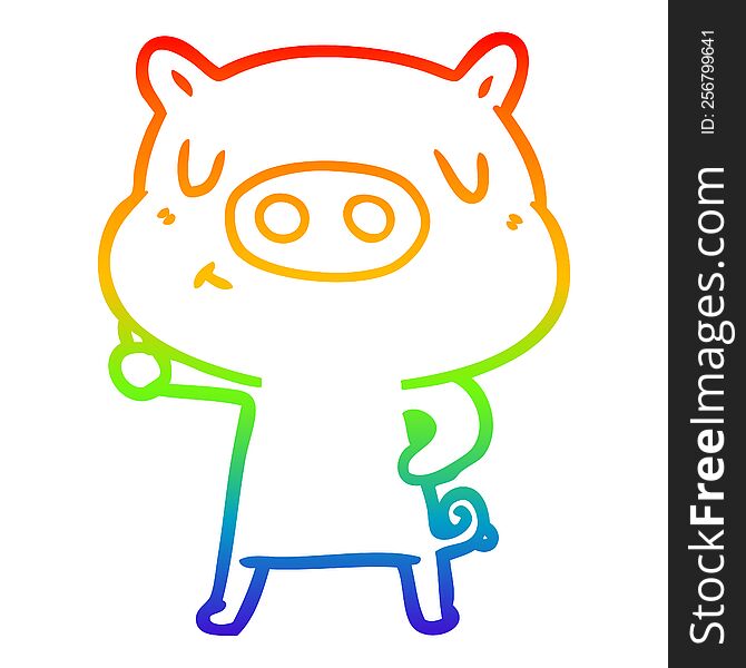 Rainbow Gradient Line Drawing Cartoon Content Pig