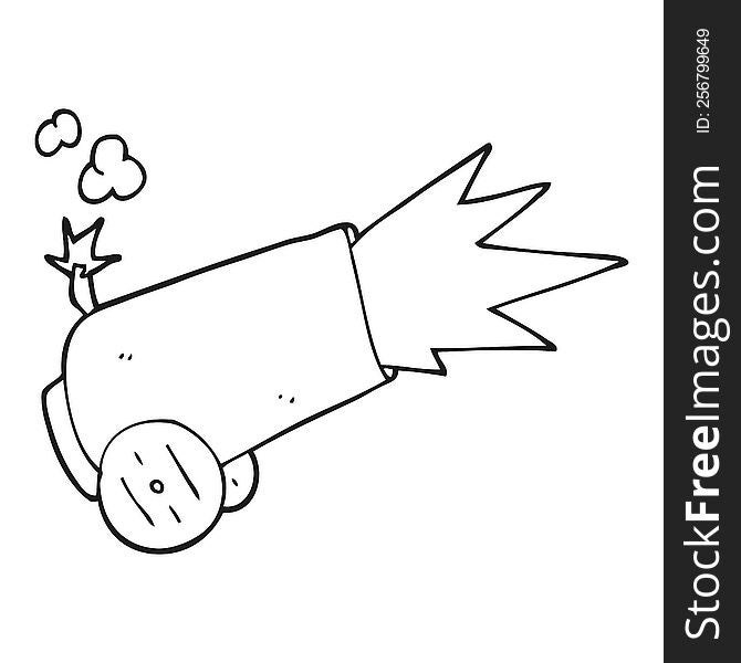 freehand drawn black and white cartoon cannon firing