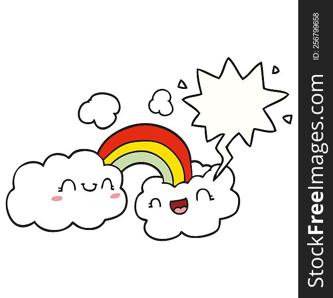 happy cartoon clouds and rainbow with speech bubble