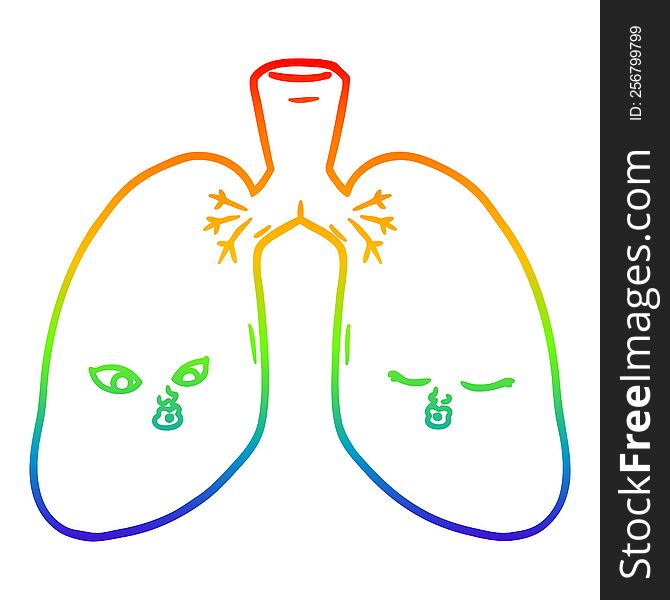 Rainbow Gradient Line Drawing Cartoon Lungs