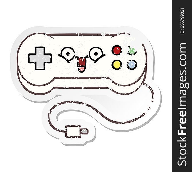 Distressed Sticker Of A Cute Cartoon Game Controller