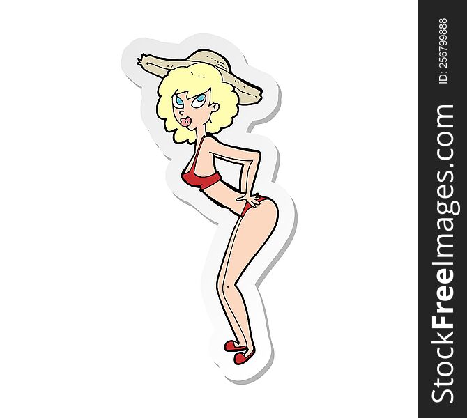 Sticker Of A Cartoon Pin-up Beach Girl