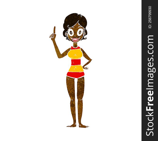 cartoon woman in striped swimsuit