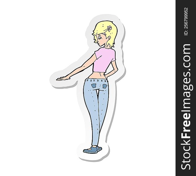 sticker of a cartoon pretty girl in jeans and tee