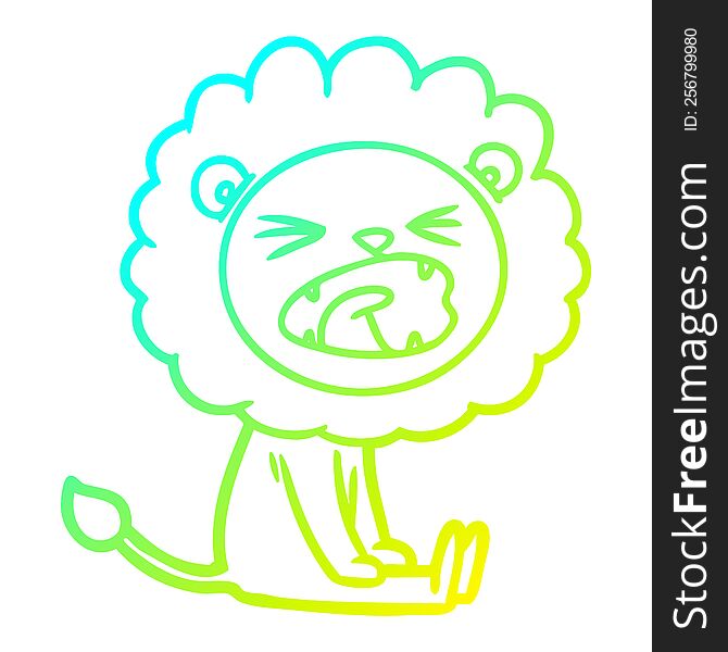 cold gradient line drawing of a cartoon angry lion