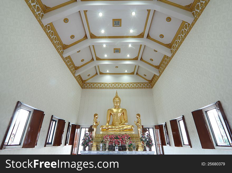 Golden Buddha image at beautiful church in thailand