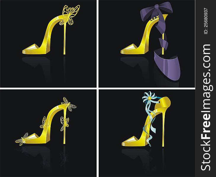 Set from gold shoes.Illustration