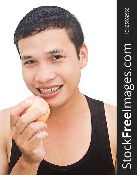 Healthy young Man Holding an Apple. Healthy young Man Holding an Apple