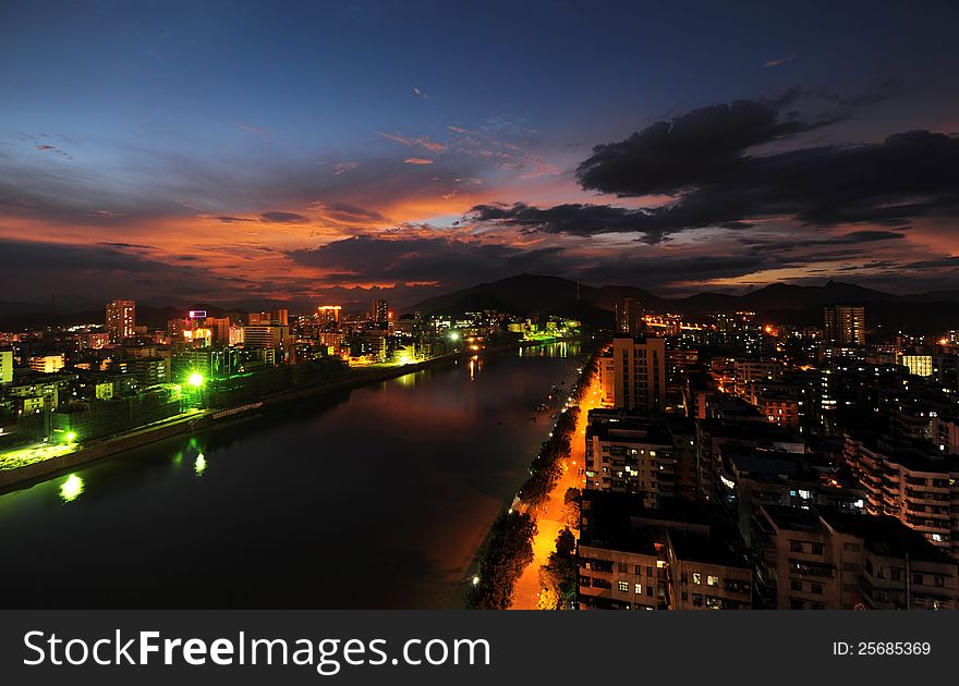 View of shaoguan city at night. View of shaoguan city at night
