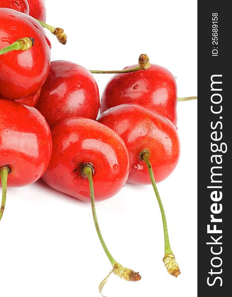 Fresh Ripe Cherry close up on white background