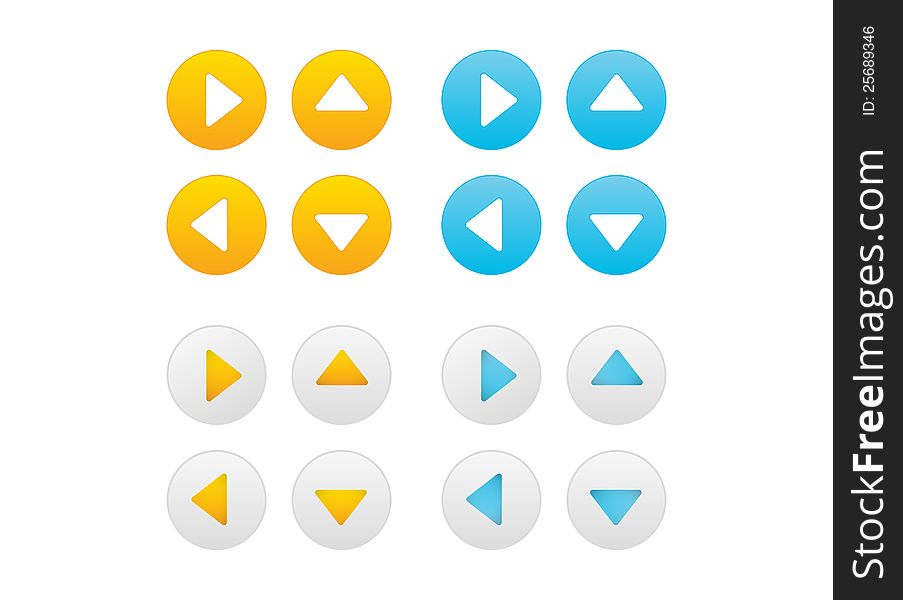 Set of arrow icons in blue and yellow color. Set of arrow icons in blue and yellow color