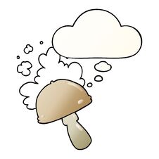 Free Cartoon Mushroom With Spore Cloud And Thought Bubble In Smooth Gradient Style Stock Photos - 256800873