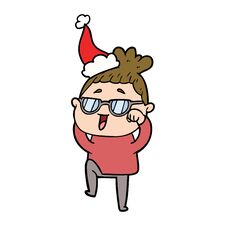 Line Drawing Of A Happy Woman Wearing Spectacles Wearing Santa Hat Stock Photography Line Drawing Of A Happy Woman Wearing Spectacles Wearing Santa Hat Stock Photography