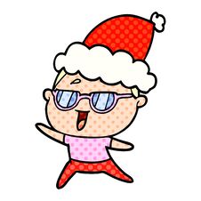 Comic Book Style Illustration Of A Happy Woman Wearing Spectacles Wearing Santa Hat Royalty Free Stock Photos