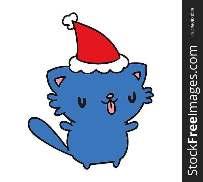 hand drawn christmas cartoon of kawaii cat