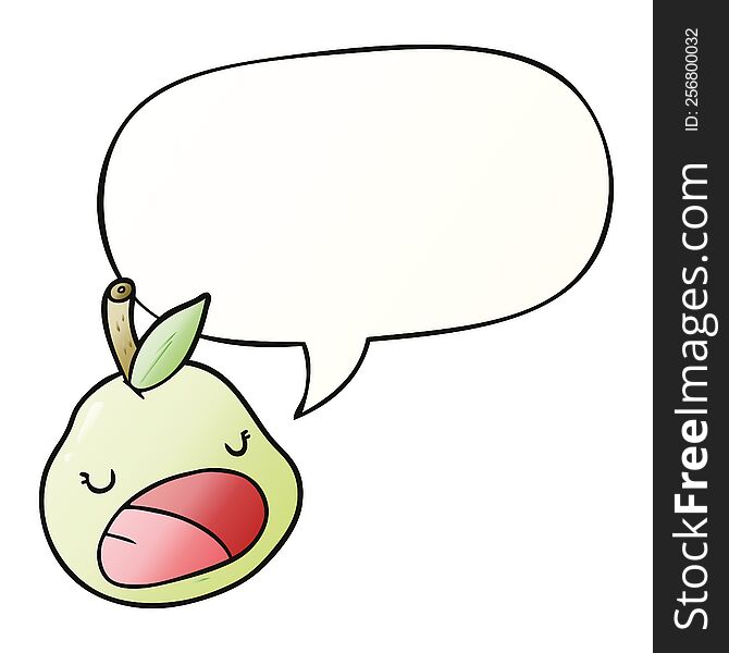 Cute Cartoon Pear And Speech Bubble In Smooth Gradient Style