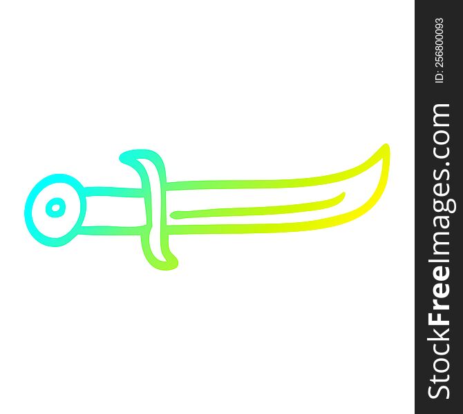 cold gradient line drawing of a cartoon curved dagger