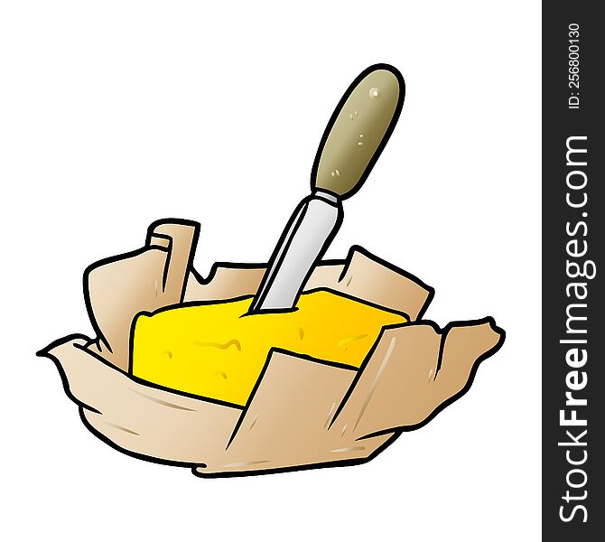 cartoon traditional pat of butter with knife. cartoon traditional pat of butter with knife