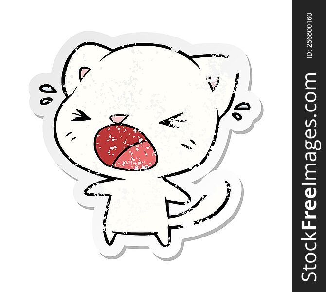 Distressed Sticker Of A Cartoon Cat Crying