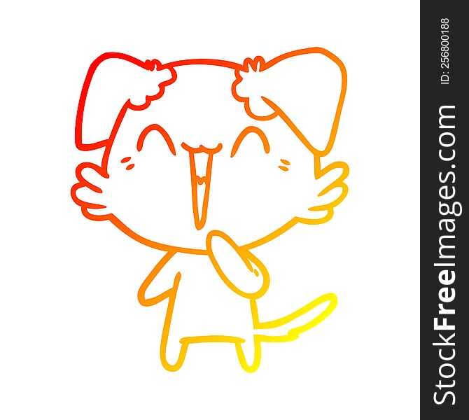 warm gradient line drawing of a laughing little dog cartoon