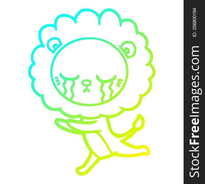 Cold Gradient Line Drawing Crying Cartoon Lion