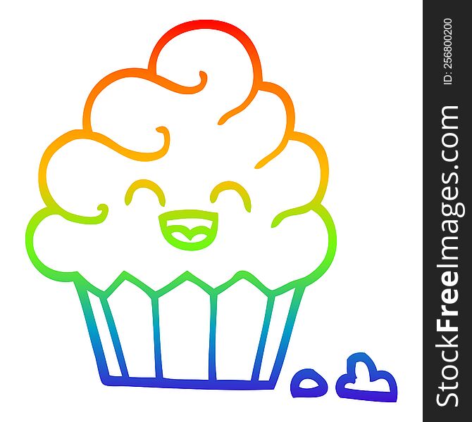 Rainbow Gradient Line Drawing Cartoon Cupcake