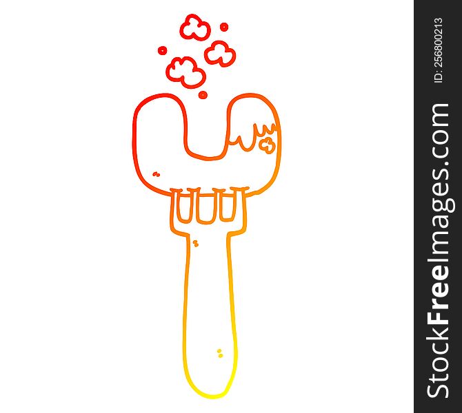 warm gradient line drawing of a cartoon sausage on fork