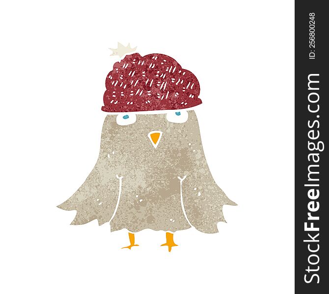 cartoon bird wearing a winter hat. cartoon bird wearing a winter hat