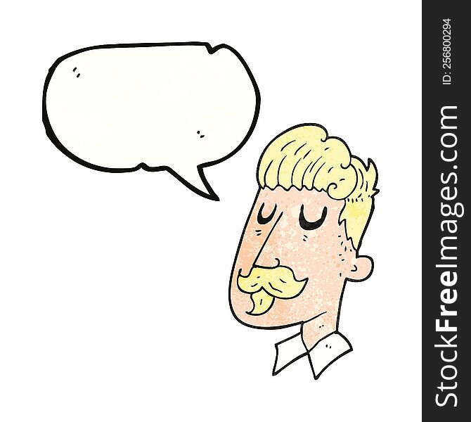 freehand speech bubble textured cartoon man with mustache