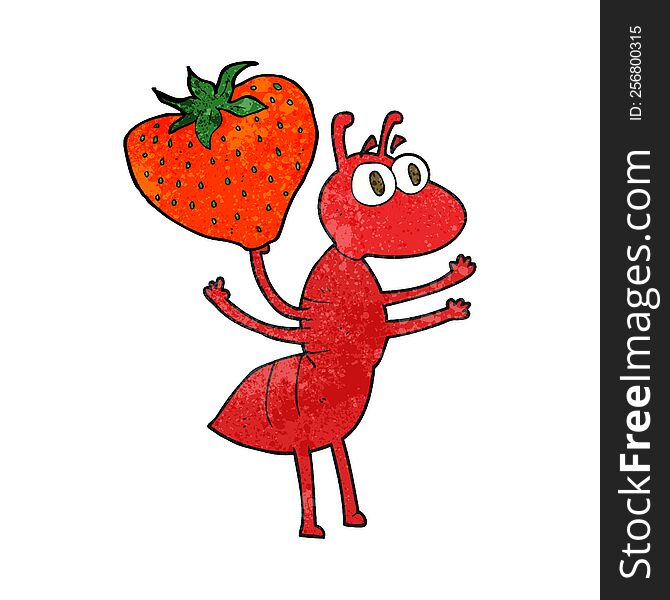 freehand textured cartoon ant carrying food