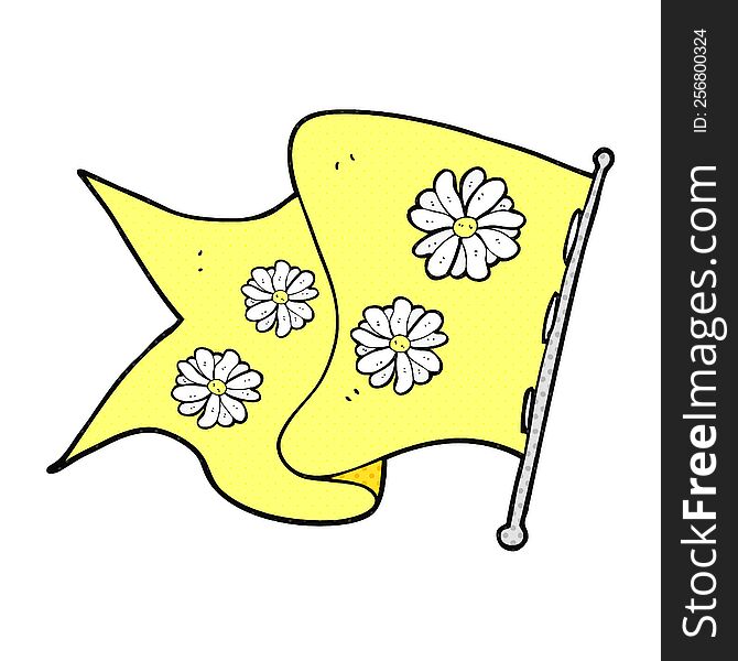 freehand drawn cartoon flower flag