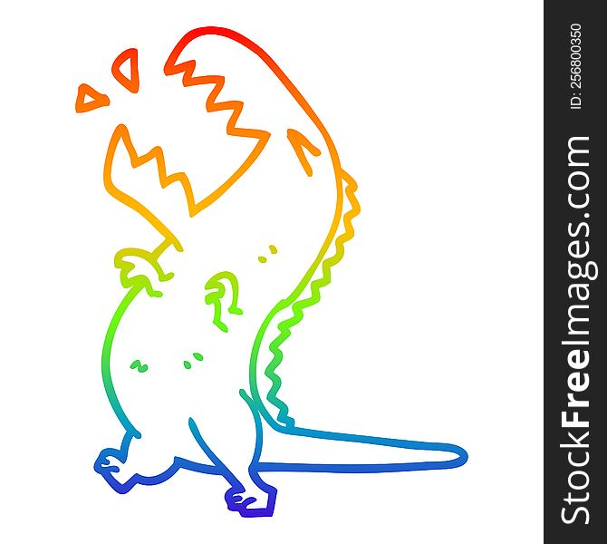 rainbow gradient line drawing cartoon roaring t rex