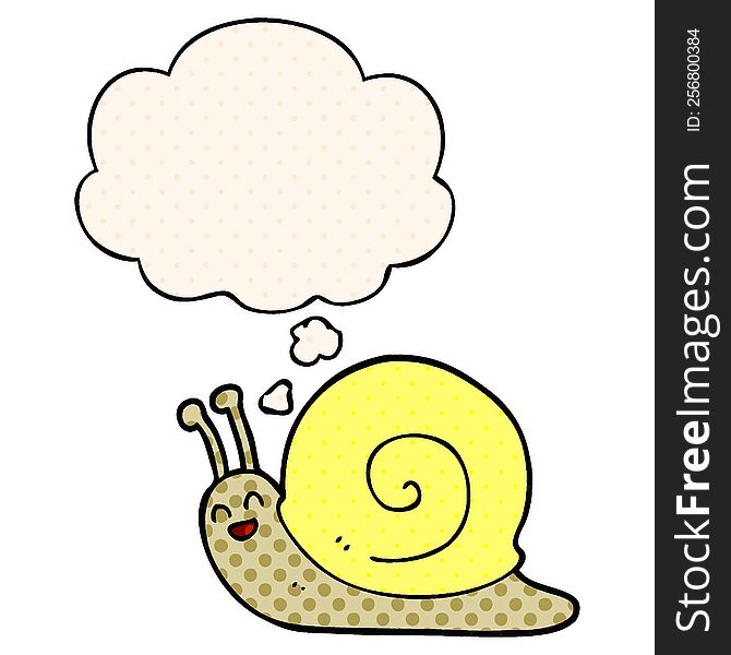 cartoon snail with thought bubble in comic book style