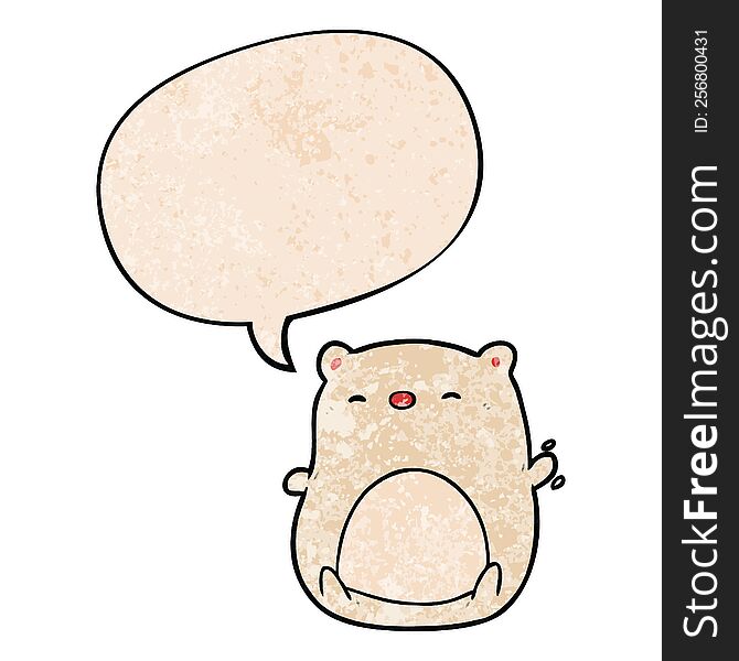 cute cartoon polar bear with speech bubble in retro texture style