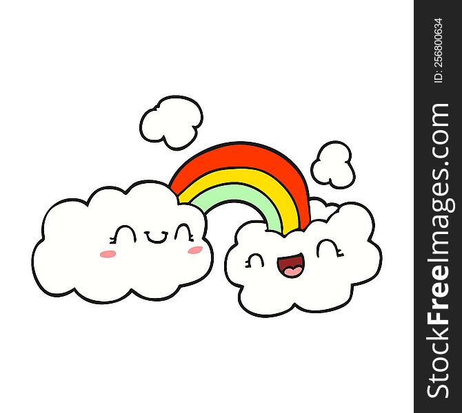 Happy Cartoon Clouds And Rainbow