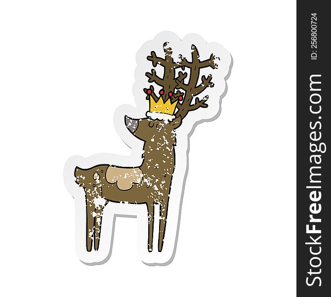 retro distressed sticker of a cartoon stag king
