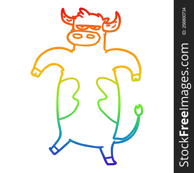 Rainbow Gradient Line Drawing Cartoon Bull